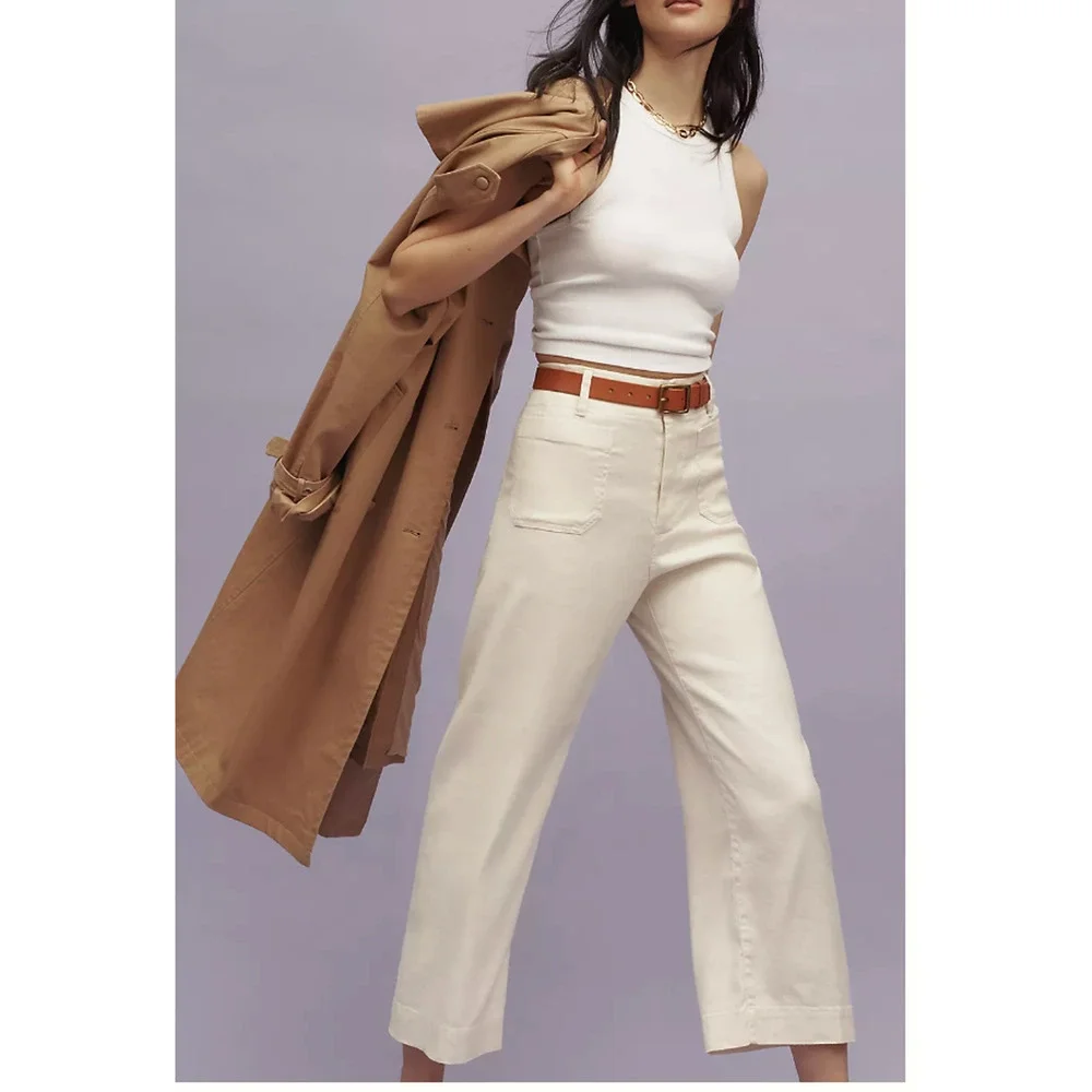 Anthropologie The Colette Cropped Wide-Leg Pants by Maeve: Linen Edition 25 NEW